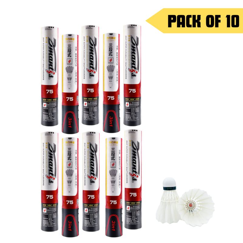 Dmantis D75 3in1 Competition Training Badminton Shuttlecocks Durable Duck Feather. Pack of 10