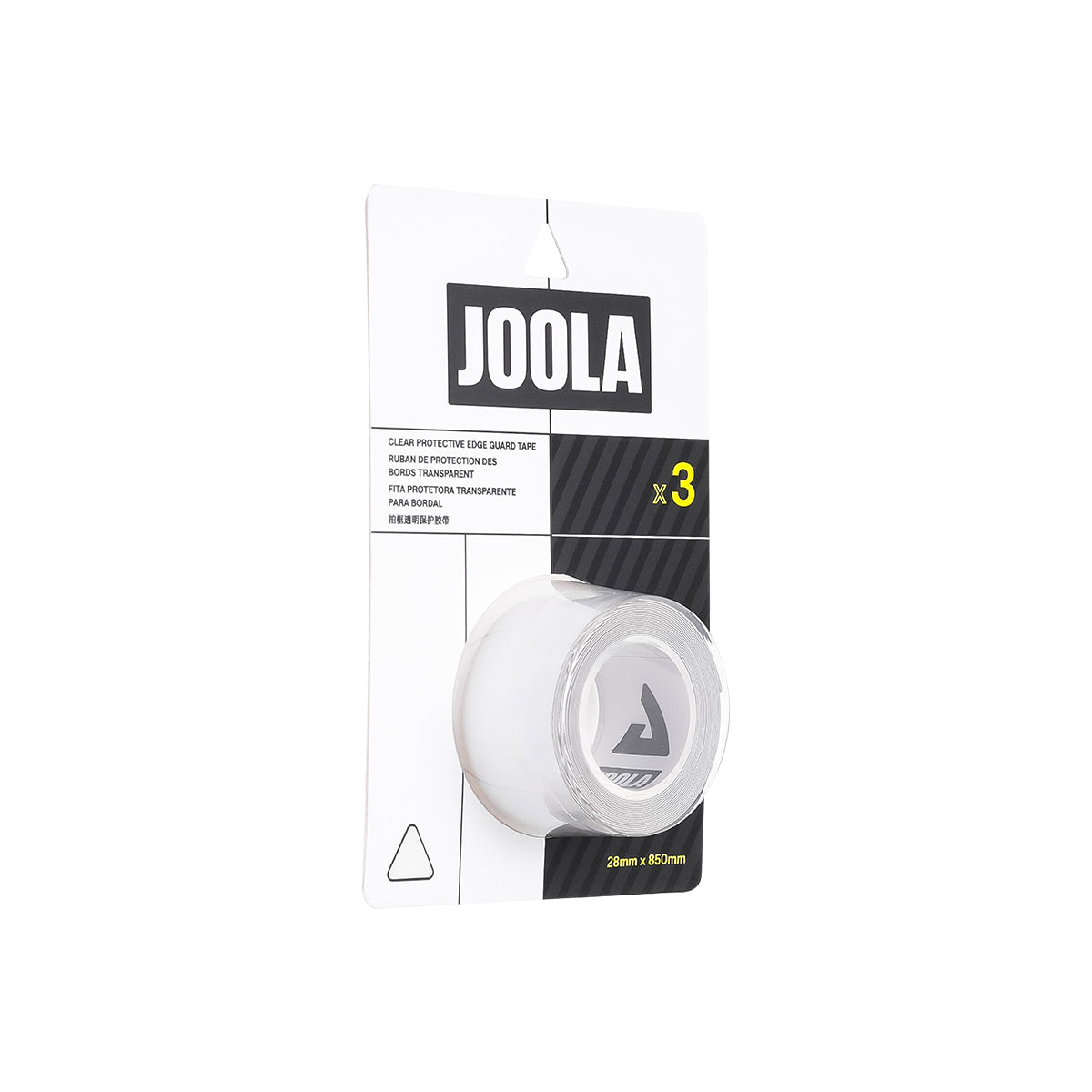 White background, angled view of a package of JOOLA Clear Edge Guard Tape.