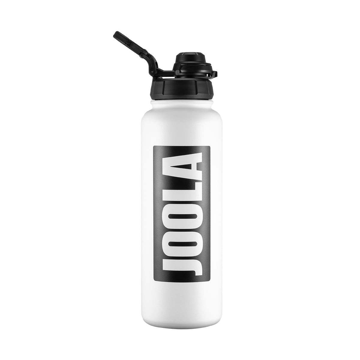 White water bottle with black cap and 'JOOLA' logo on a white background