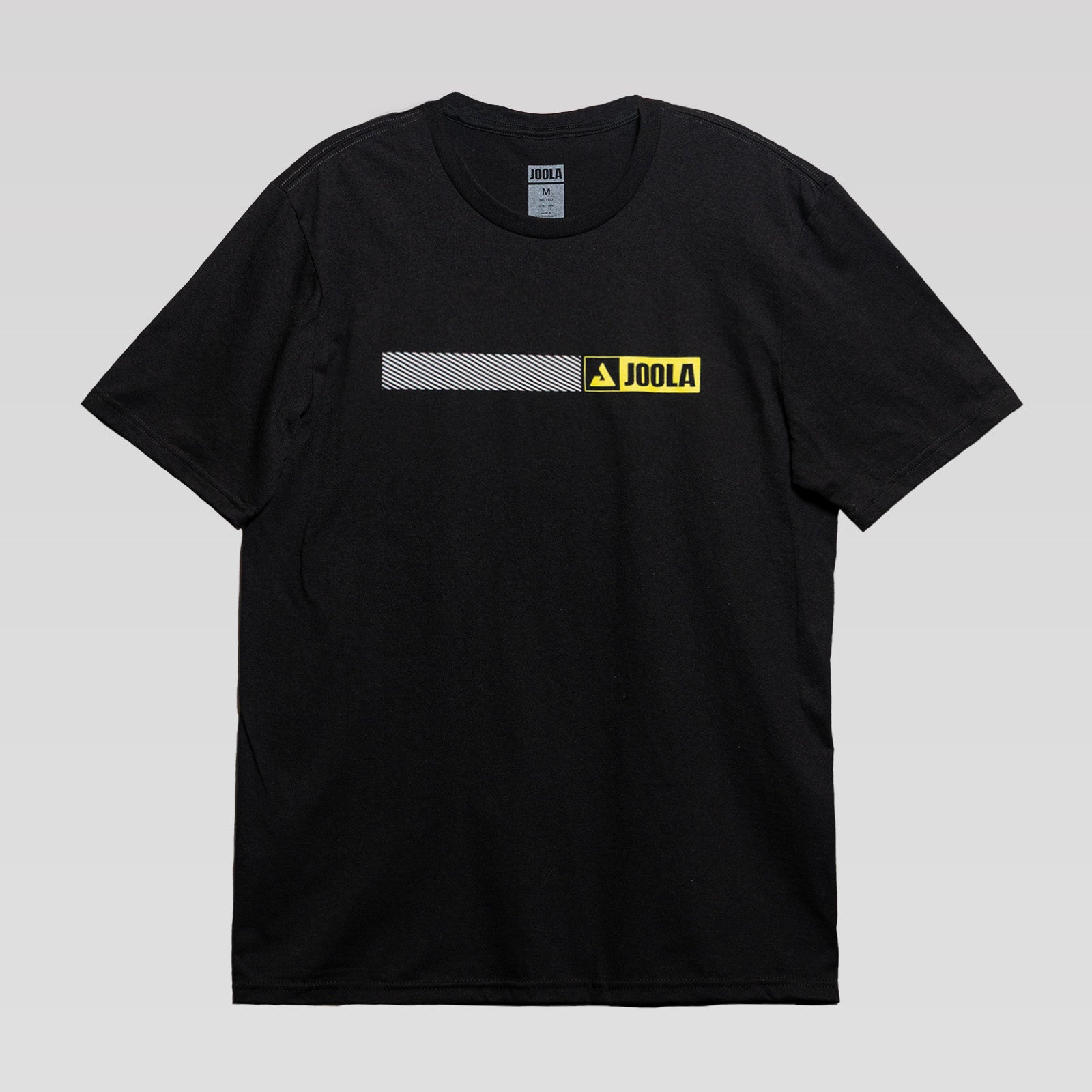 White background, product image of the JOOLA Men?ôs Pro IV Branded Lockup Short Sleeve Graphic Tee, black.