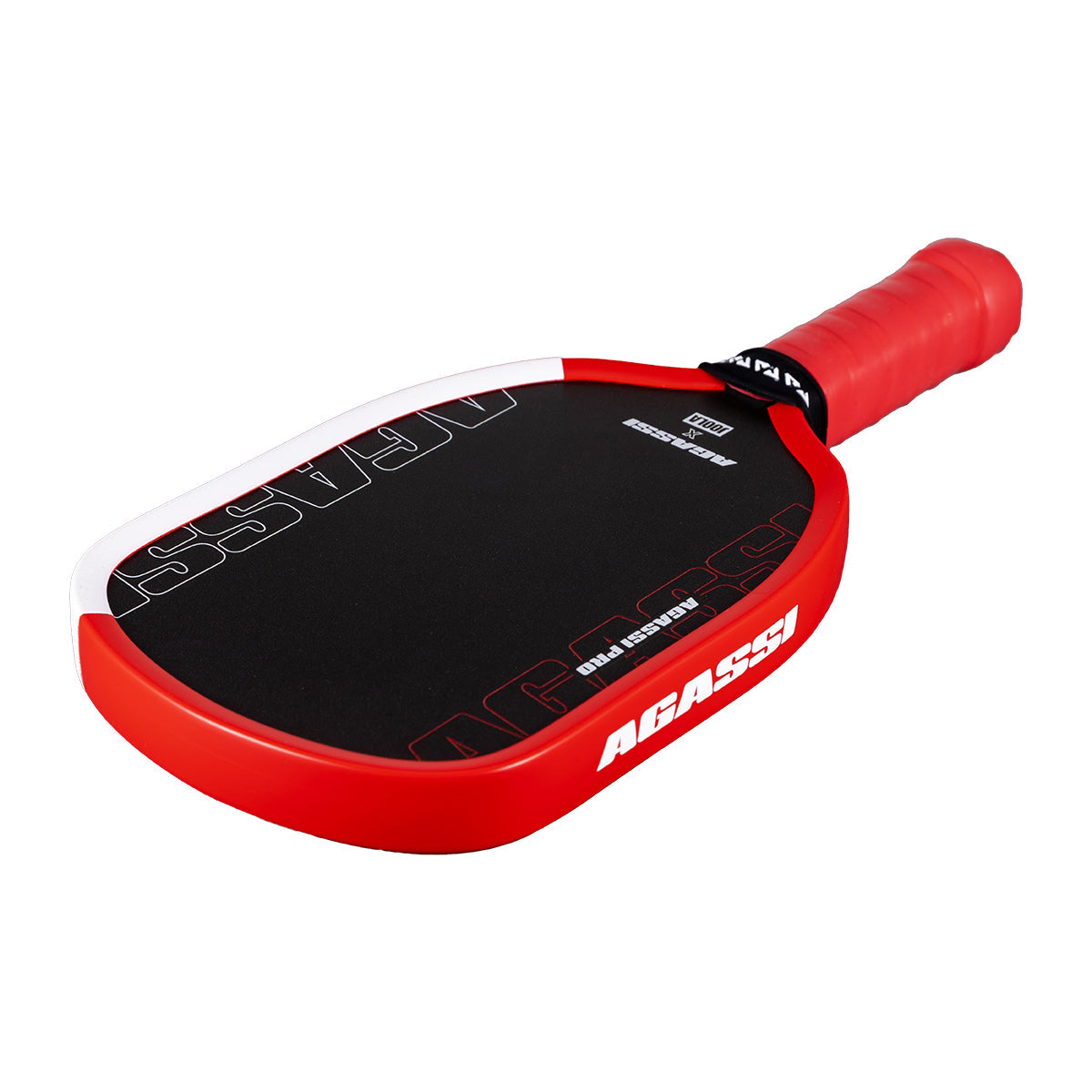 White background, miniature Agassi Pro Pickleball paddle collectors item.