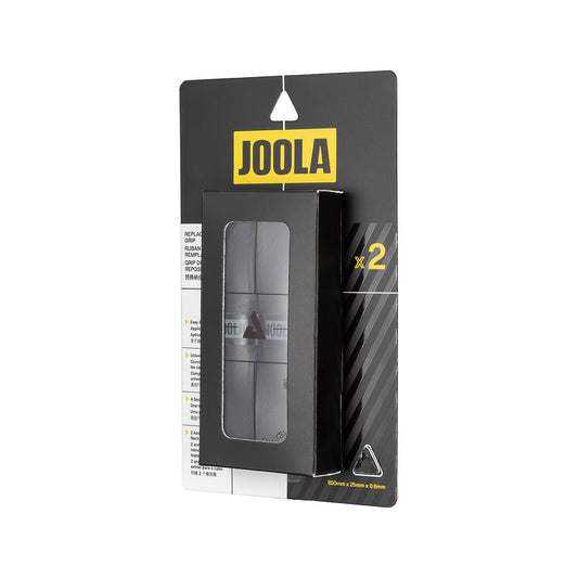White background, an angled image of a two pack of JOOLA Feel-Tec replacement grip in black.