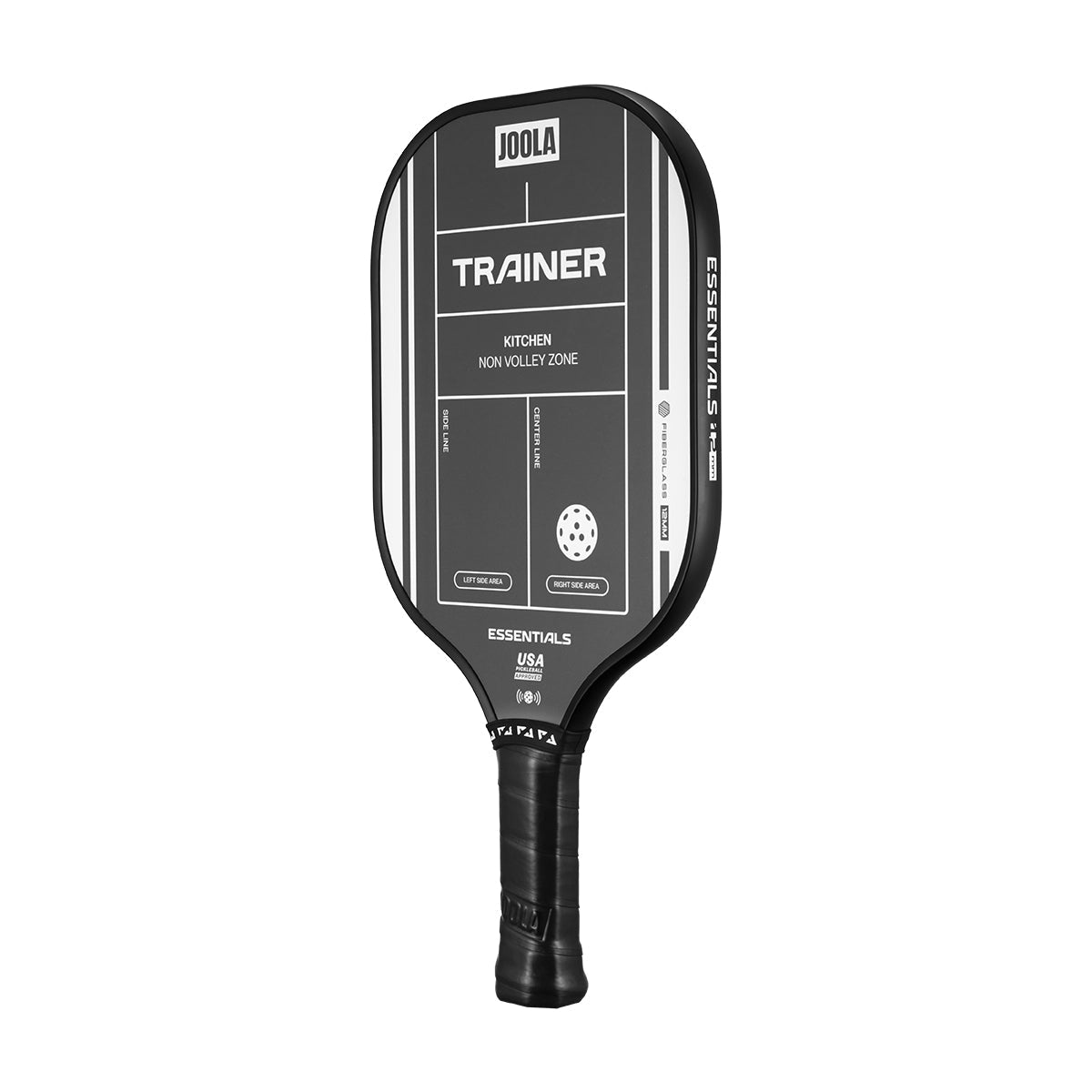 White background, angled view of the JOOLA Trainer paddle with black surface.