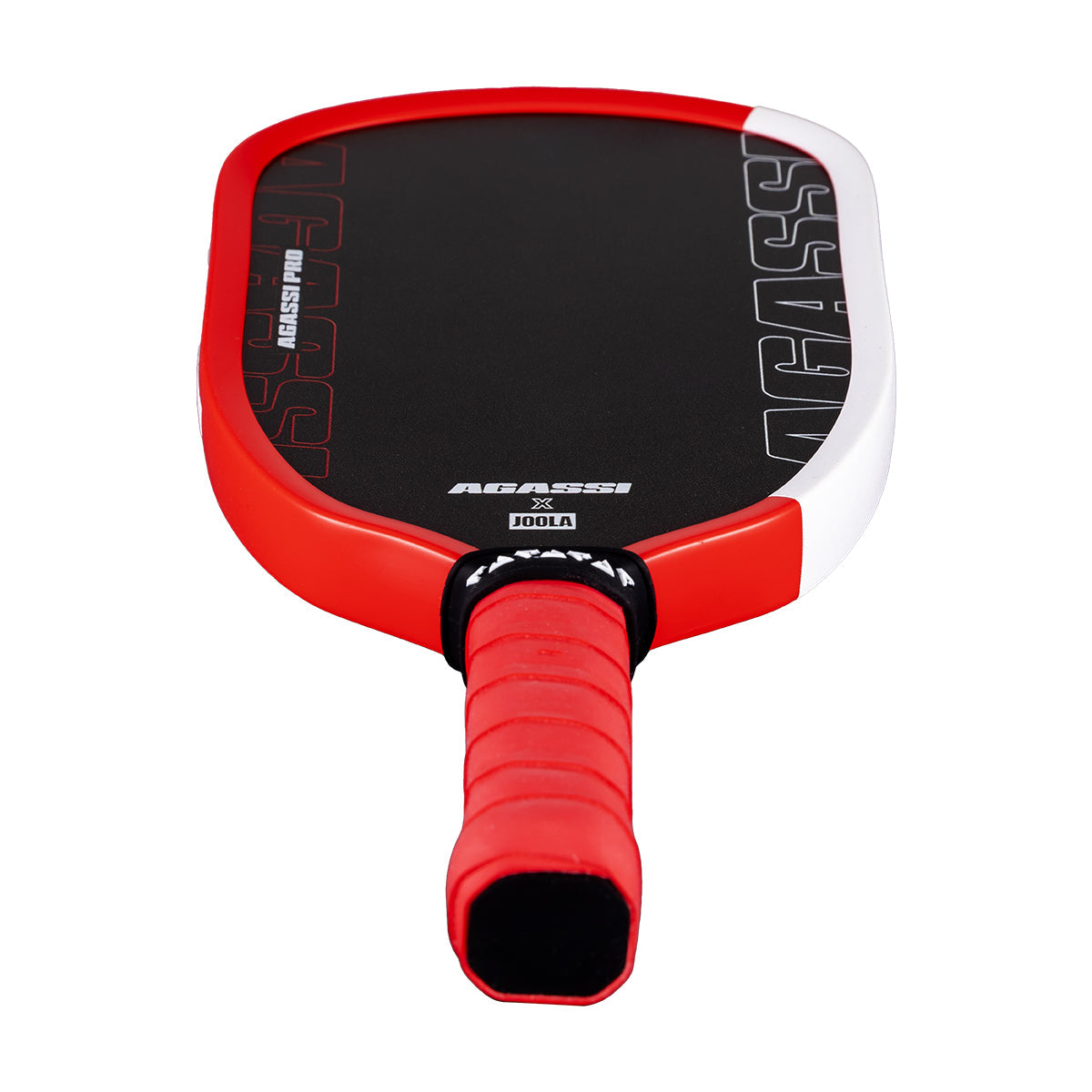 White background, miniature Agassi Pro Pickleball paddle collectors item.