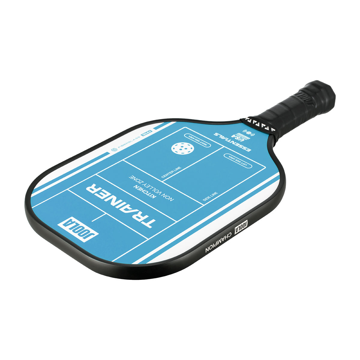 White background, product image of a teal JOOLA Trainer paddle.