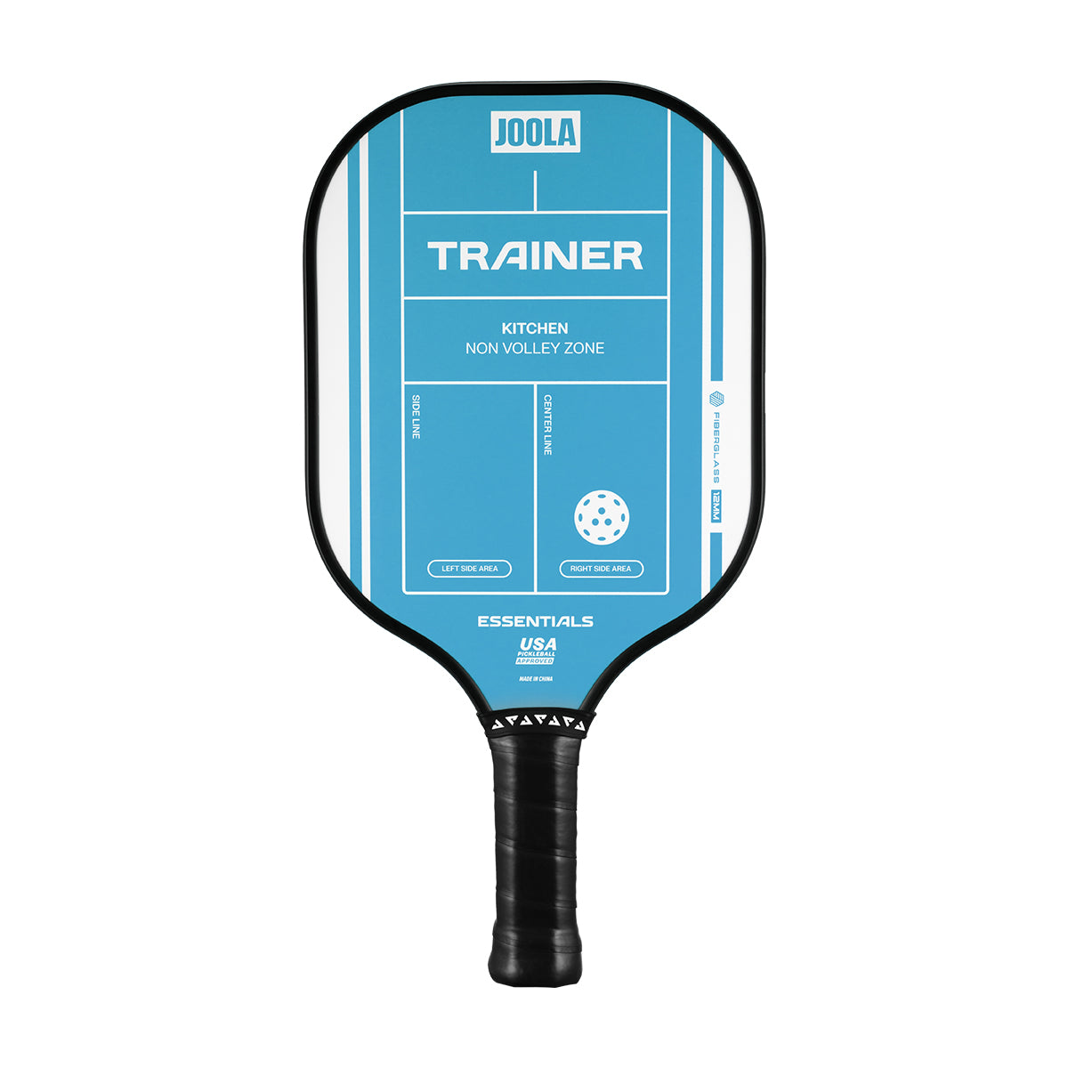 White background, JOOLA Trainer Pickleball paddle with Teal surface.