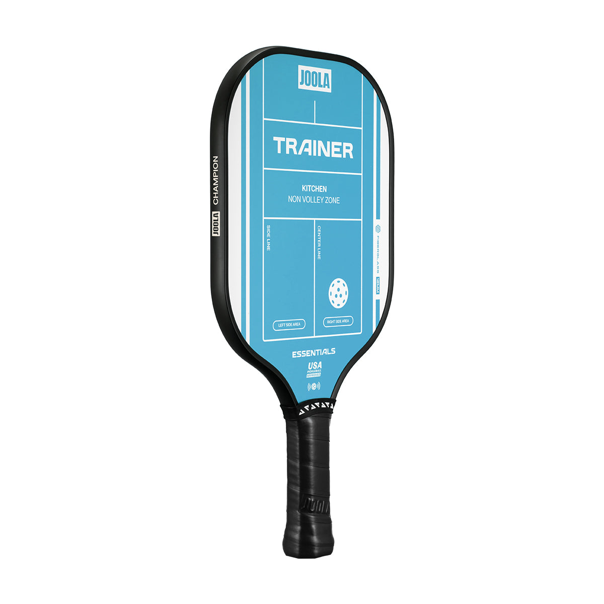 White background, angled view of the JOOLA Trainer Paddle with Teal graphics on the paddle face.