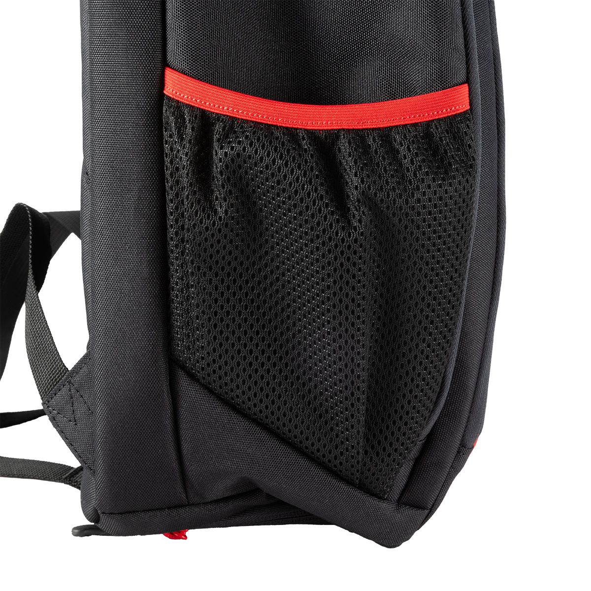 White background, close up image on the side mesh pocket of the Agassi Vision II Deluxe backpack.