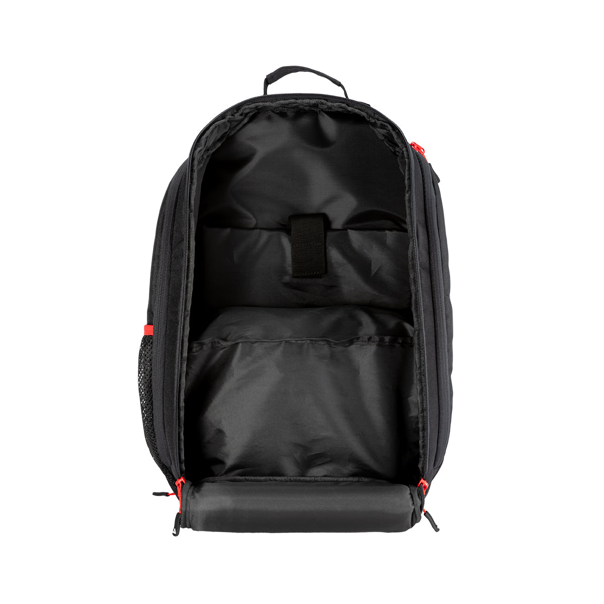 White background, product image of the Agassi Vision II Backpack fully unzipped to show the amount of storage space on the inside of the Agassi Vision II Deluxe backpack.
