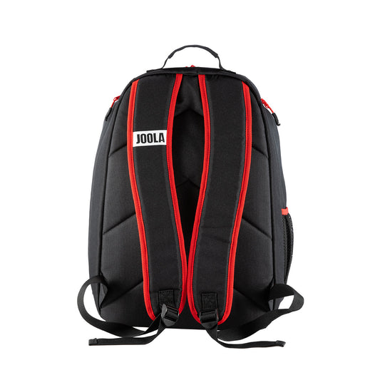 White background, product image showing the JOOLA word mark logo and back straps for the Agassi x JOOLA Vision II backpack.