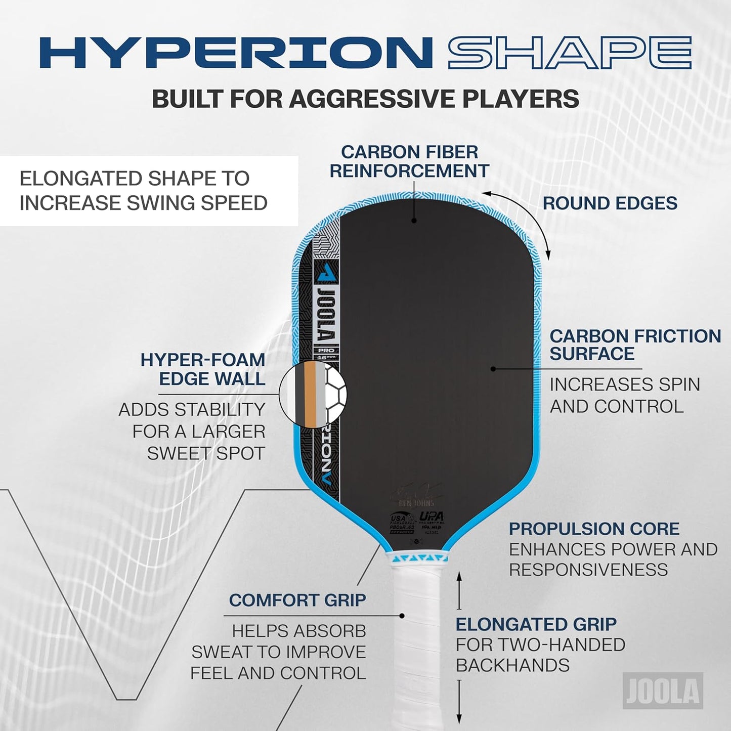 JOOLA Hyperion Pro V Ben Johns Bolt Blue Pickleball Paddle