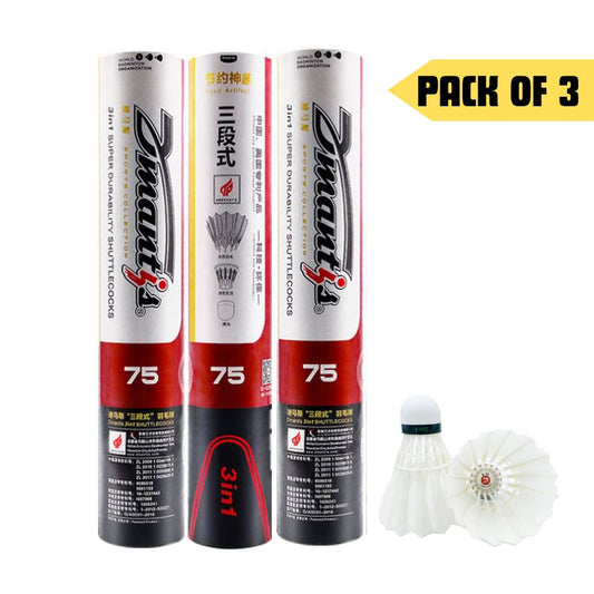 Dmantis D75 3in1 Competition Training Badminton Shuttlecocks Durable Duck Feather. Pack of 3