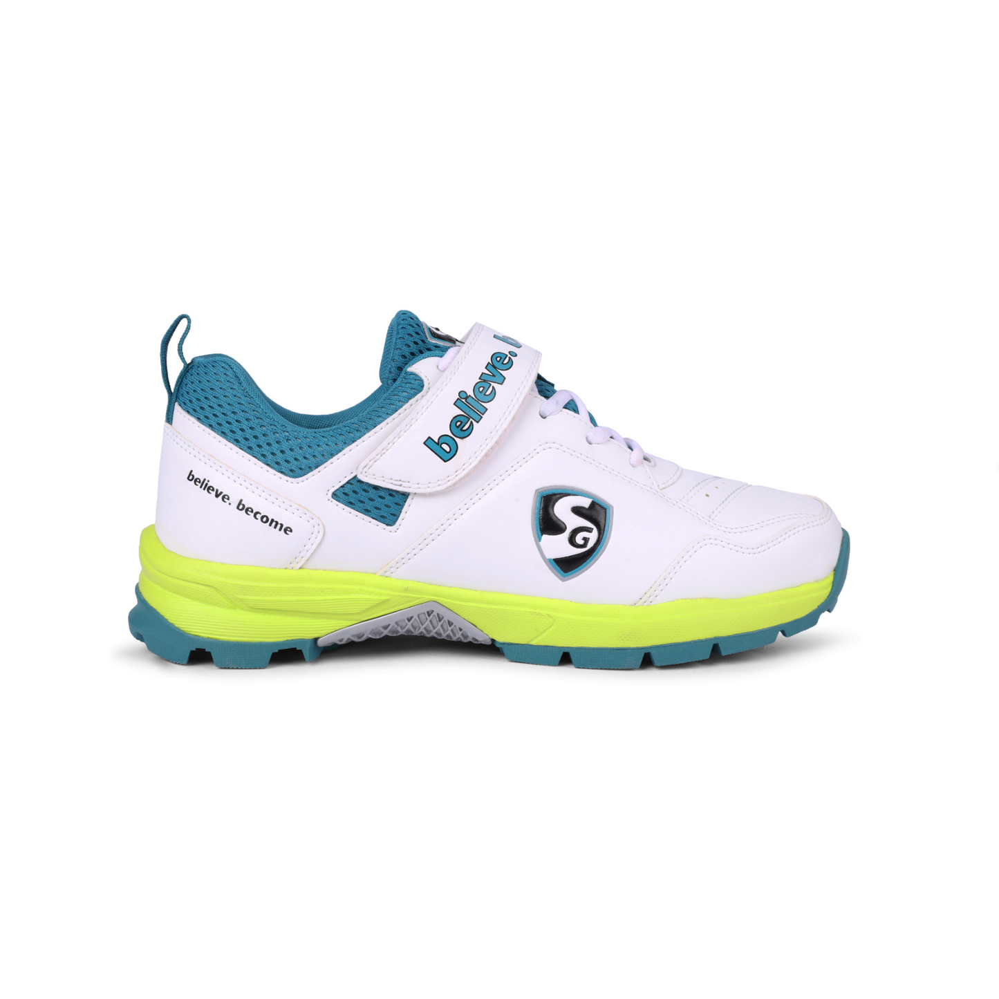 SG CENTURY 6.0 Cricket - تصميم أنيق باللون الأبيض/الأخضر البحري/الأخضر الفسفوري لتحقيق الأداء الأمثل