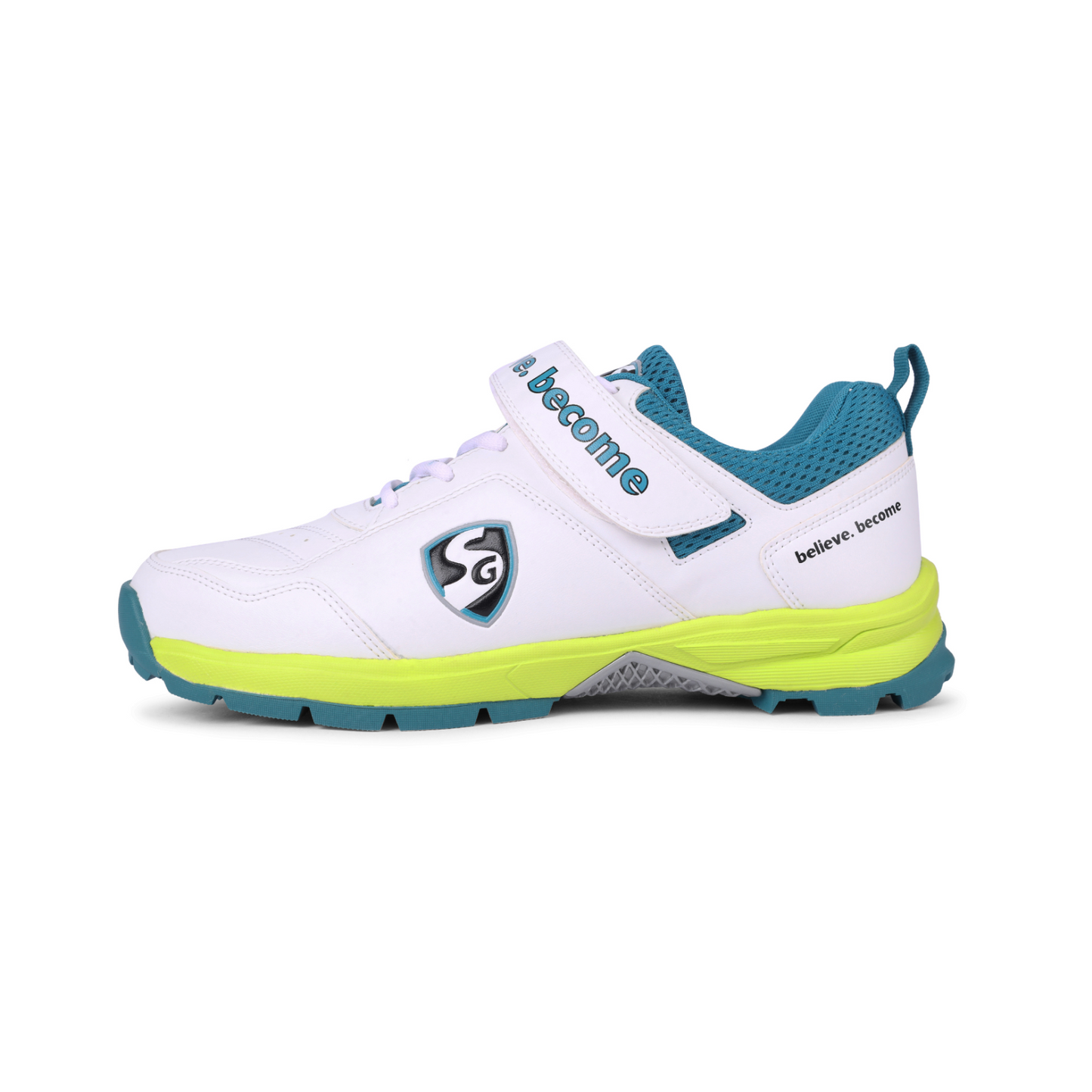 SG CENTURY 6.0 Cricket - تصميم أنيق باللون الأبيض/الأخضر البحري/الأخضر الفسفوري لتحقيق الأداء الأمثل