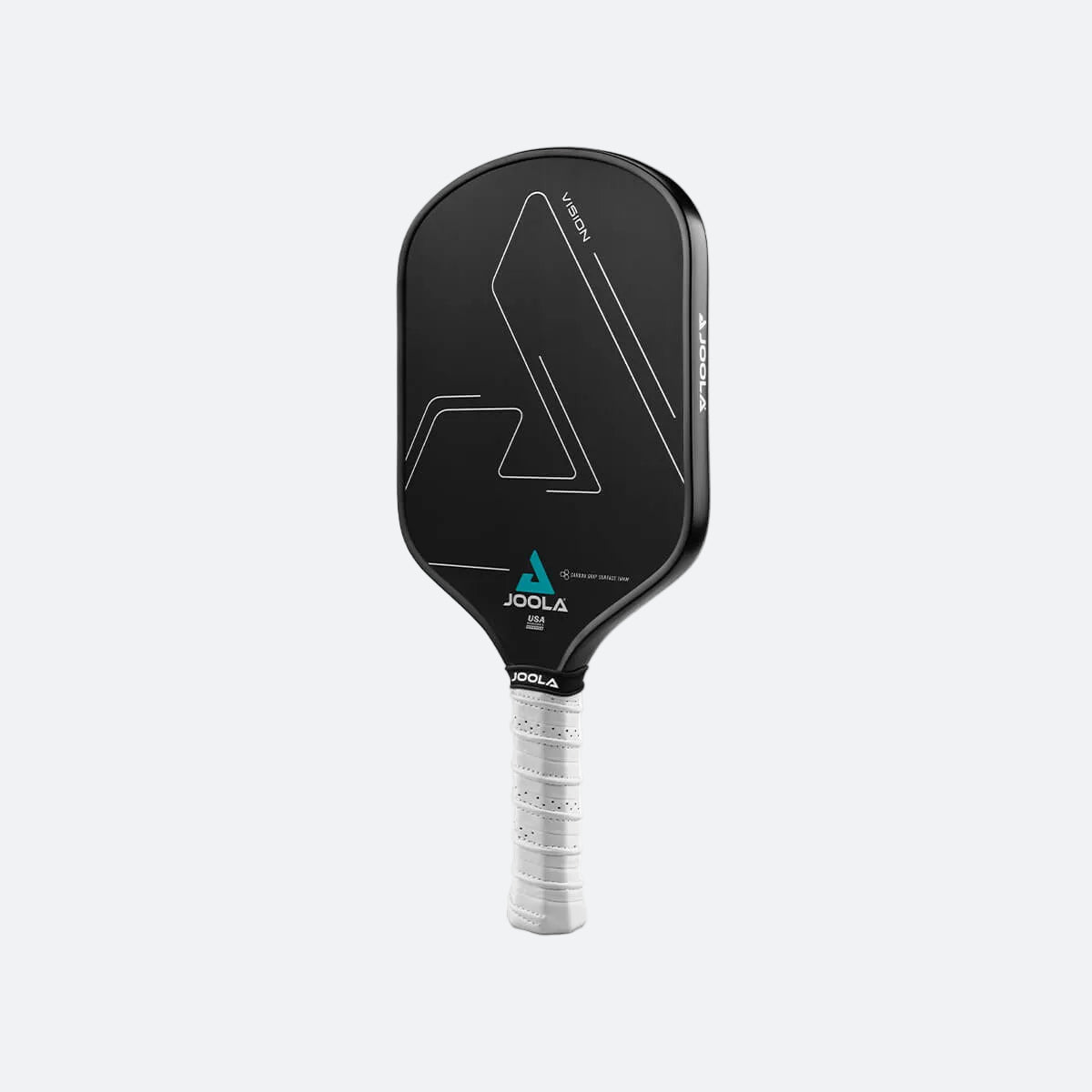 White Background Image: Product image of the JOOLA Vision CGS 16 mm Pickleball Paddle. Black paddle surface.